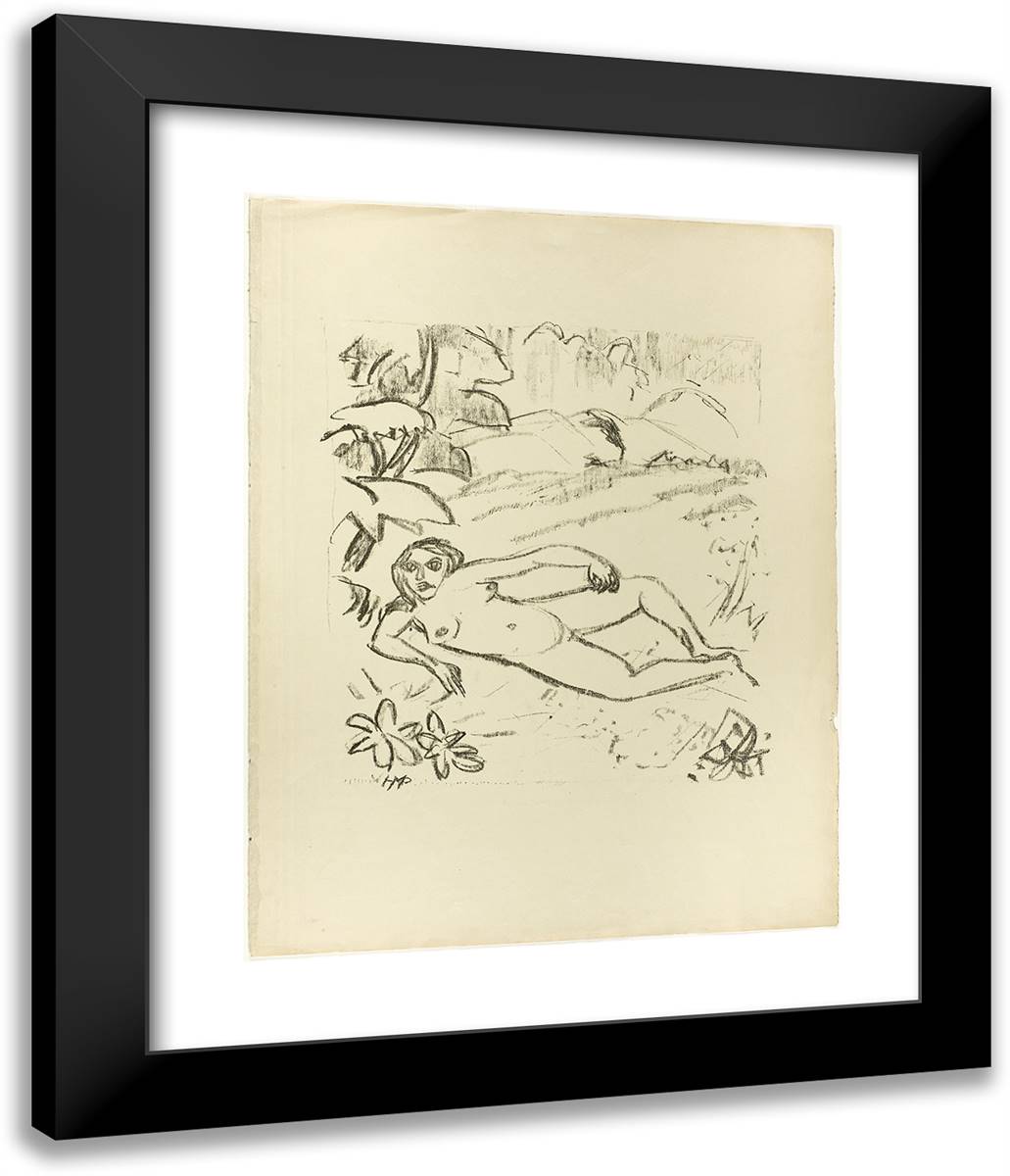 Nude on the Dunes, from the Samland Ode 20x24 Black Modern Wood Framed Art Print Poster by Pechstein, Max