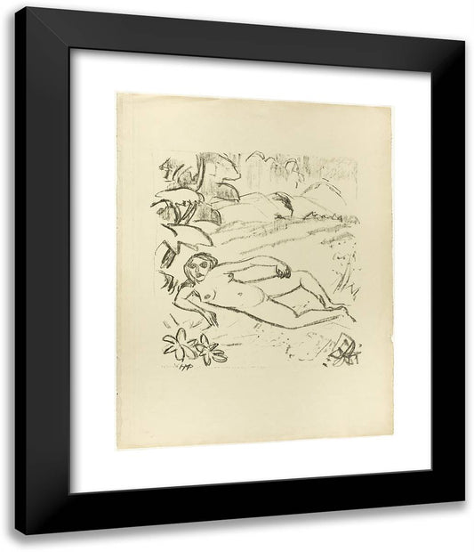 Nude on the Dunes, from the Samland Ode 20x24 Black Modern Wood Framed Art Print Poster by Pechstein, Max