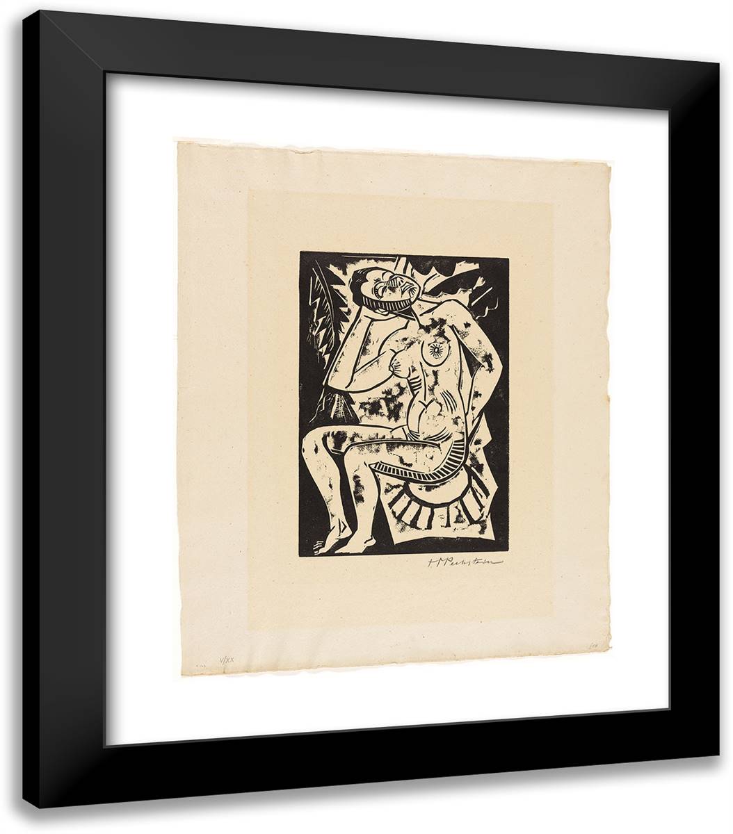 Seated Nude 20x23 Black Modern Wood Framed Art Print Poster by Pechstein, Max