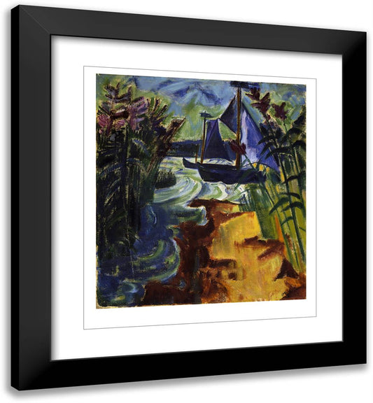 Segelboote Am Schilfstrand  20x22 Black Modern Wood Framed Art Print Poster by Pechstein, Max