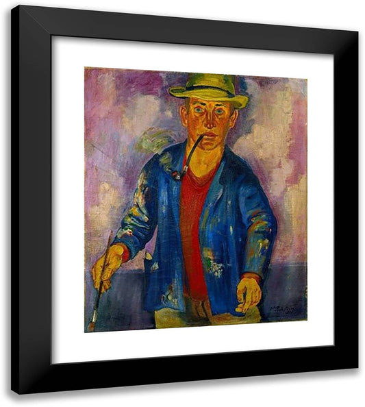 Selbstpotrat Mit Pinsel Und Pfeife 20x23 Black Modern Wood Framed Art Print Poster by Pechstein, Max