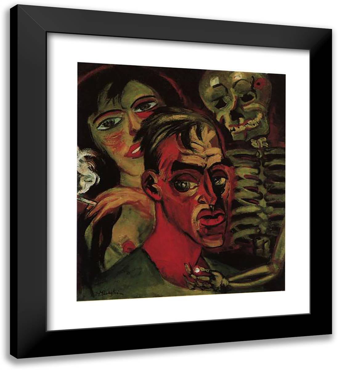 Self-Portrait with Death 20x22 Black Modern Wood Framed Art Print Poster by Pechstein, Max