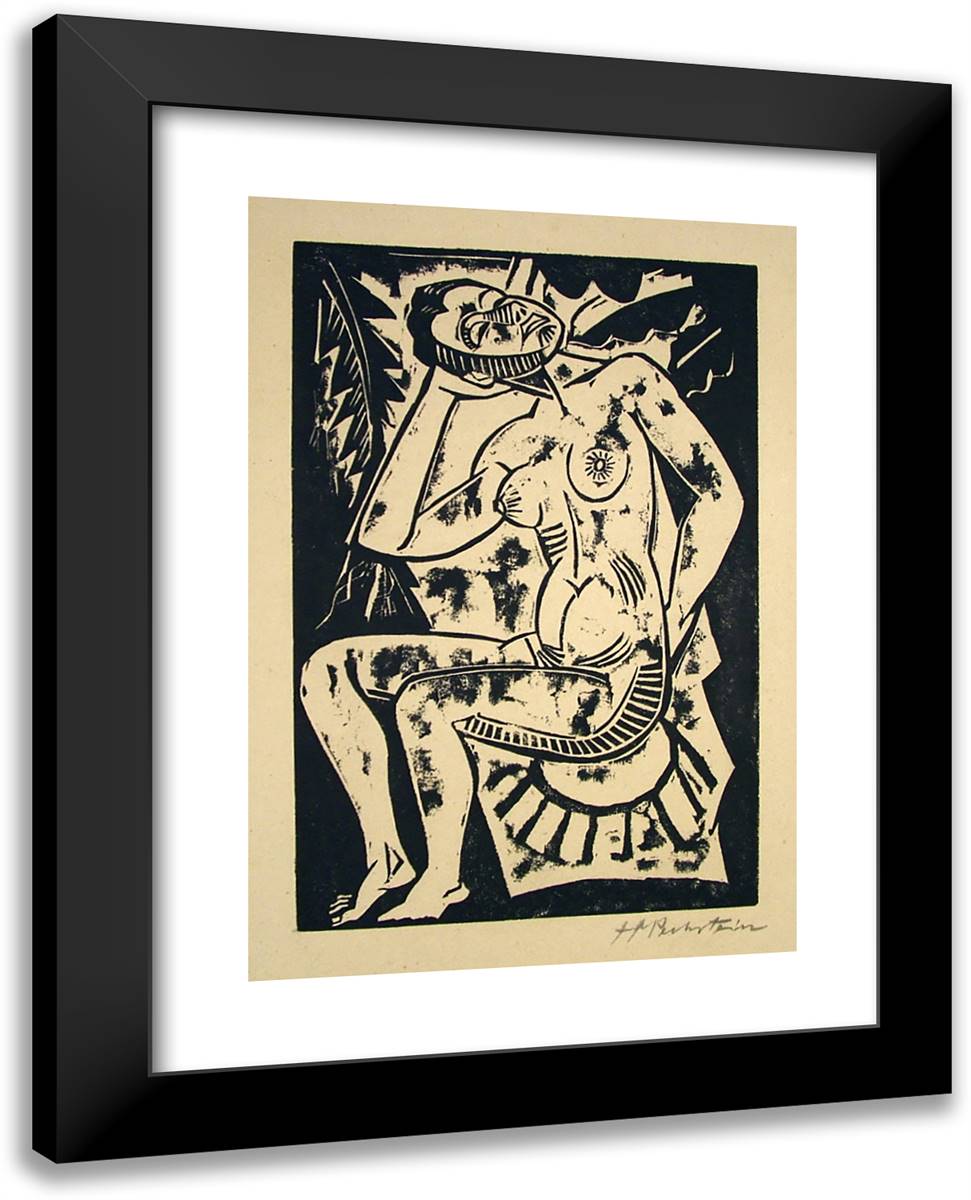 Sitzander Akt (Nude Sitting)  19x24 Black Modern Wood Framed Art Print Poster by Pechstein, Max