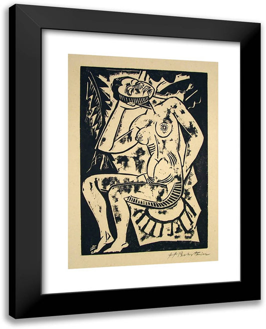 Sitzander Akt (Nude Sitting)  19x24 Black Modern Wood Framed Art Print Poster by Pechstein, Max