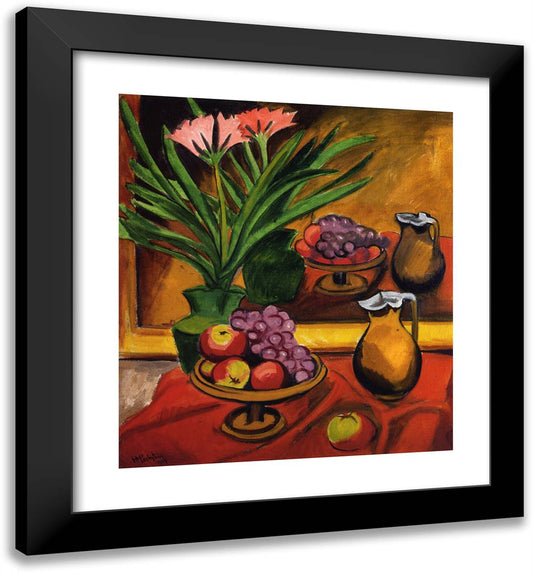 Still Life with Mirror Clivia, Fruit and Jug  20x22 Black Modern Wood Framed Art Print Poster by Pechstein, Max