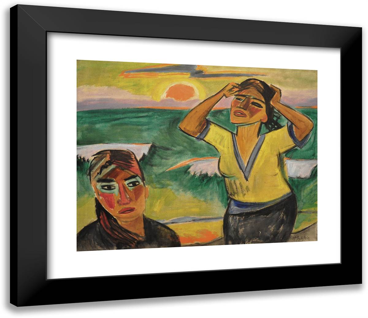 Sunset  23x20 Black Modern Wood Framed Art Print Poster by Pechstein, Max