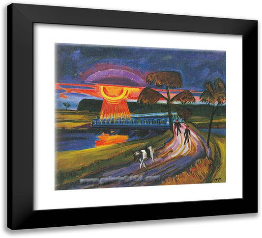 Sunset Over the Blue Bridge 22x20 Black Modern Wood Framed Art Print Poster by Pechstein, Max