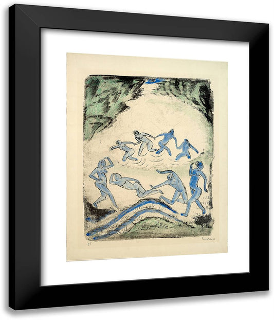 The Dance (Dancers and Bathers at the Forest Pond) 20x24 Black Modern Wood Framed Art Print Poster by Pechstein, Max