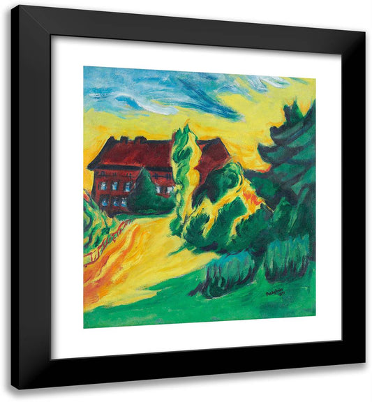 The Red House 20x22 Black Modern Wood Framed Art Print Poster by Pechstein, Max