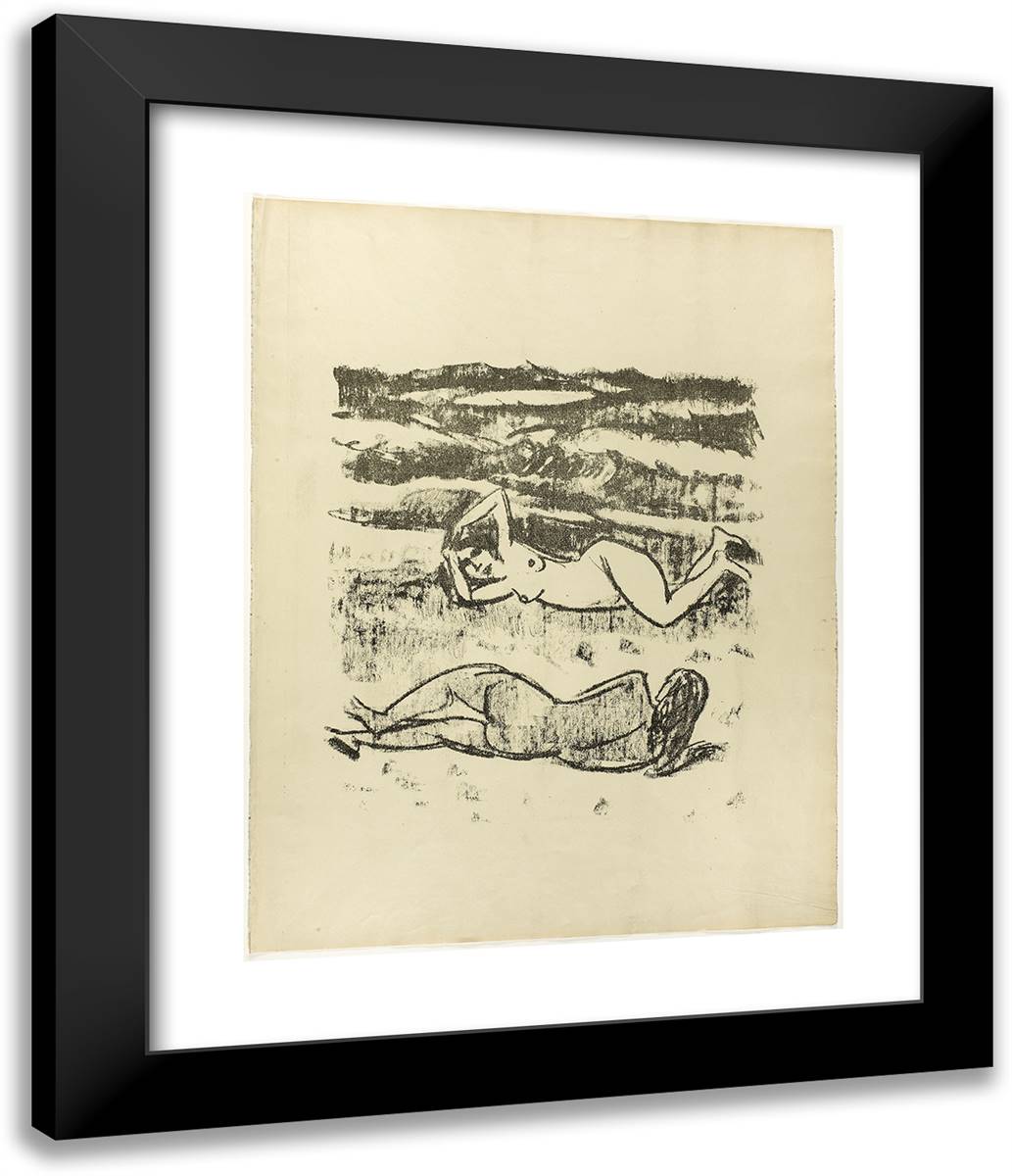 Two Reclining Women, from the Samland Ode 20x24 Black Modern Wood Framed Art Print Poster by Pechstein, Max