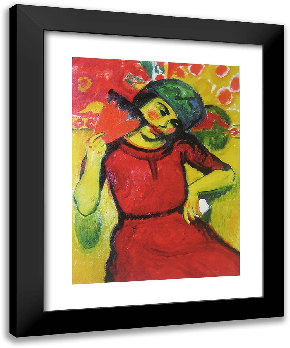 Young Woman with a Red Fan 19x24 Black Modern Wood Framed Art Print Poster by Pechstein, Max