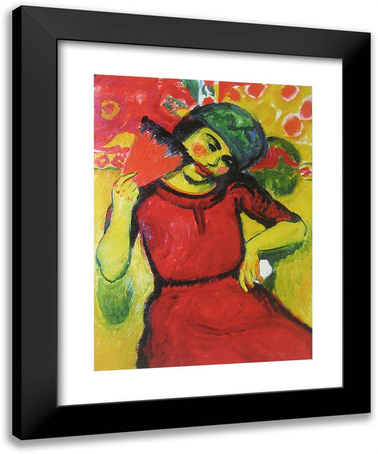 Young Woman with a Red Fan 19x24 Black Modern Wood Framed Art Print Poster by Pechstein, Max