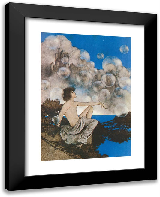 Air Castles 19x24 Black Modern Wood Framed Art Print Poster by Parrish, Maxfield