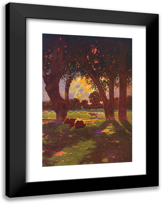 The Desert with Water (Cows) 18x24 Black Modern Wood Framed Art Print Poster by Parrish, Maxfield