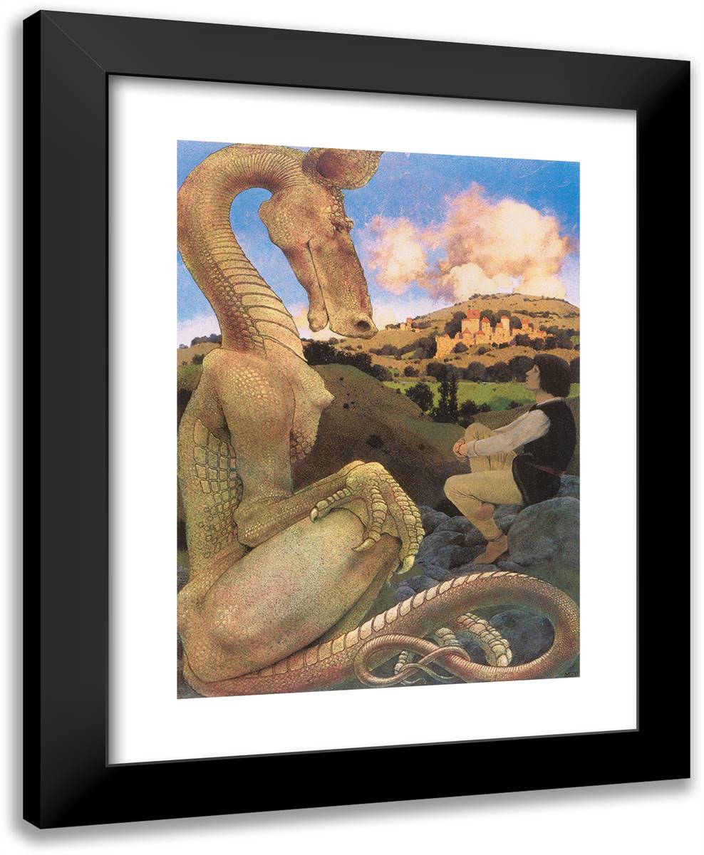 The Reluctant Dragon 19x24 Black Modern Wood Framed Art Print Poster by Parrish, Maxfield