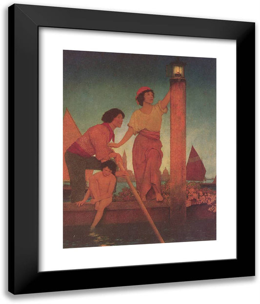 Venetian Lamplighter 20x24 Black Modern Wood Framed Art Print Poster by Parrish, Maxfield