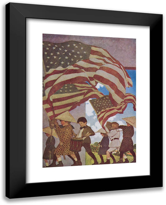 With Trumpet and Drum 19x24 Black Modern Wood Framed Art Print Poster by Parrish, Maxfield