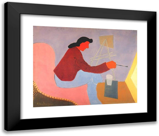 Female Painter 23x20 Black Modern Wood Framed Art Print Poster by Avery, Milton