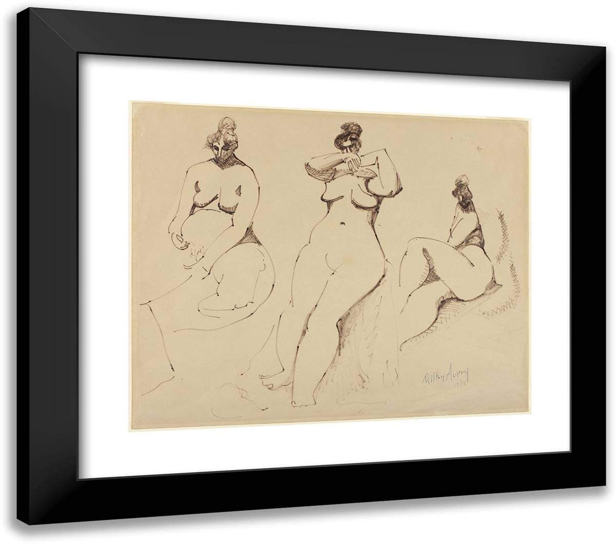 Three Nude Women 23x20 Black Modern Wood Framed Art Print Poster by Avery, Milton