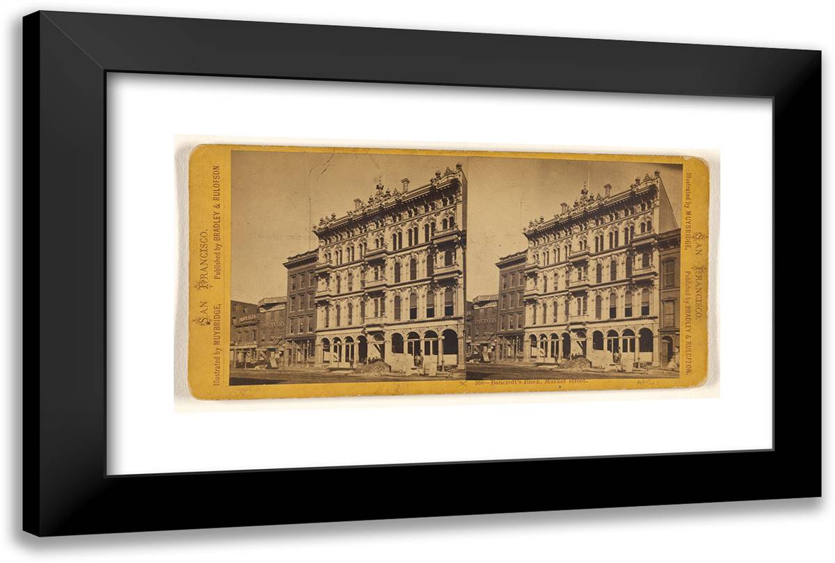 Bancroft's Block, Market Street. 24x16 Black Modern Wood Framed Art Print Poster by Muybridge, Eadweard