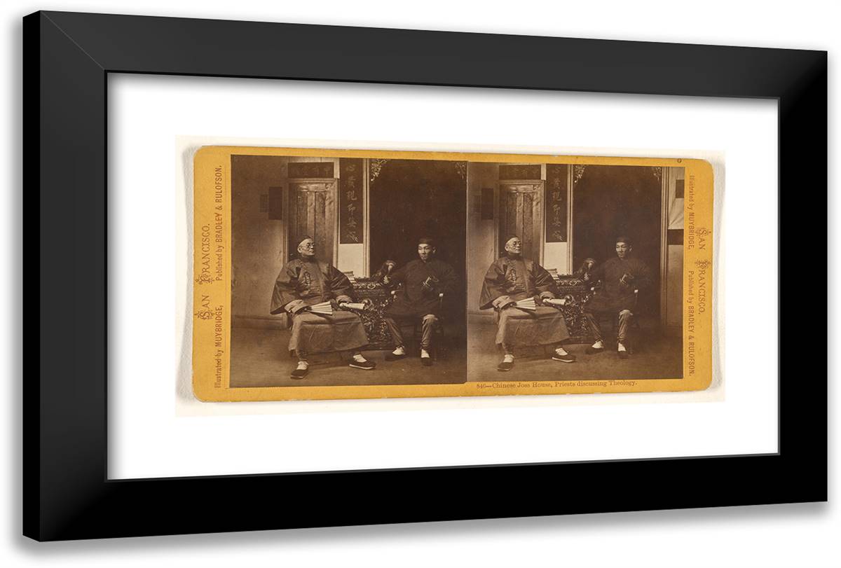 Chinese Joss House, Priests Discussing Theology. 24x16 Black Modern Wood Framed Art Print Poster by Muybridge, Eadweard