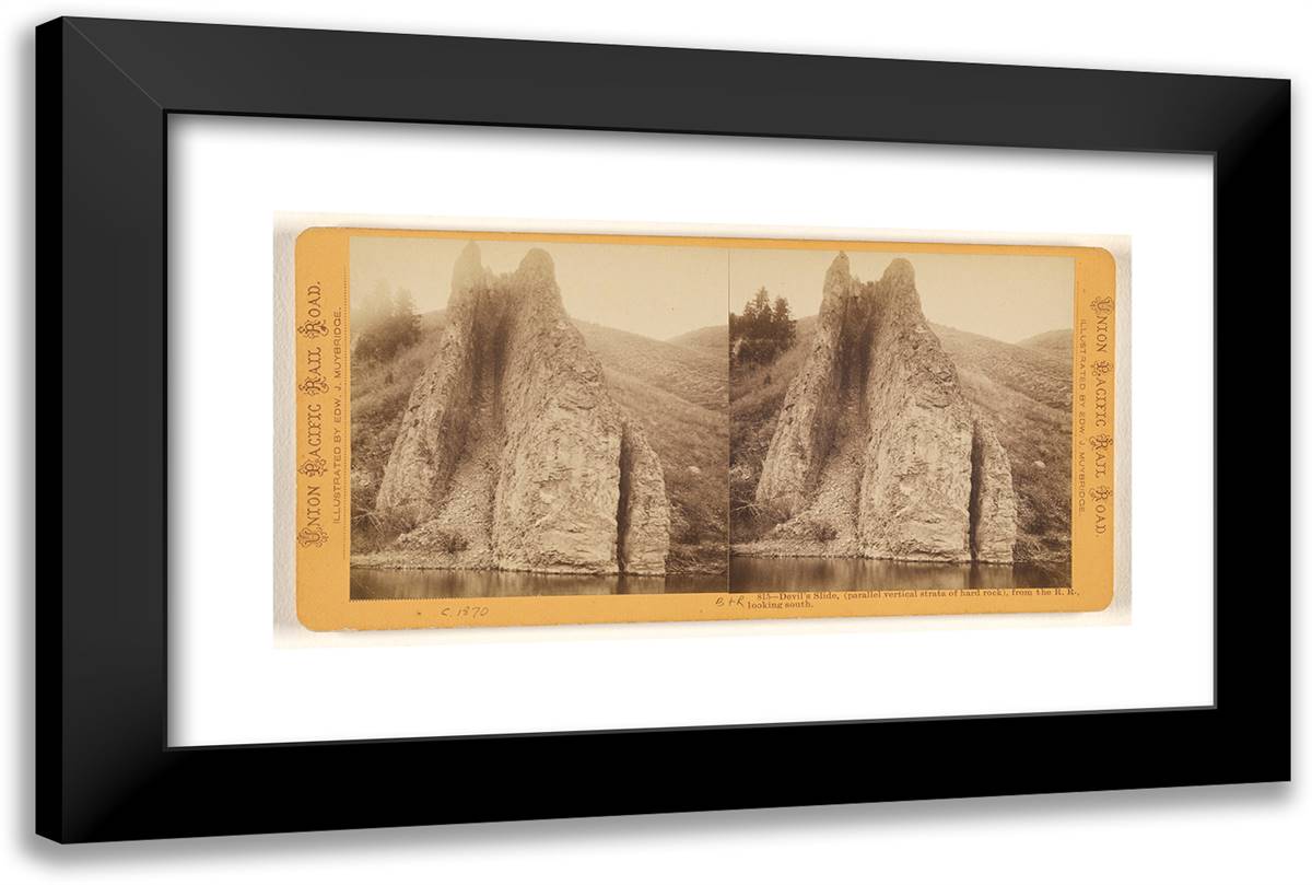Devil's Slide, (Parallel Vertical Strata of Hard Rock), From 24x16 Black Modern Wood Framed Art Print Poster by Muybridge, Eadweard