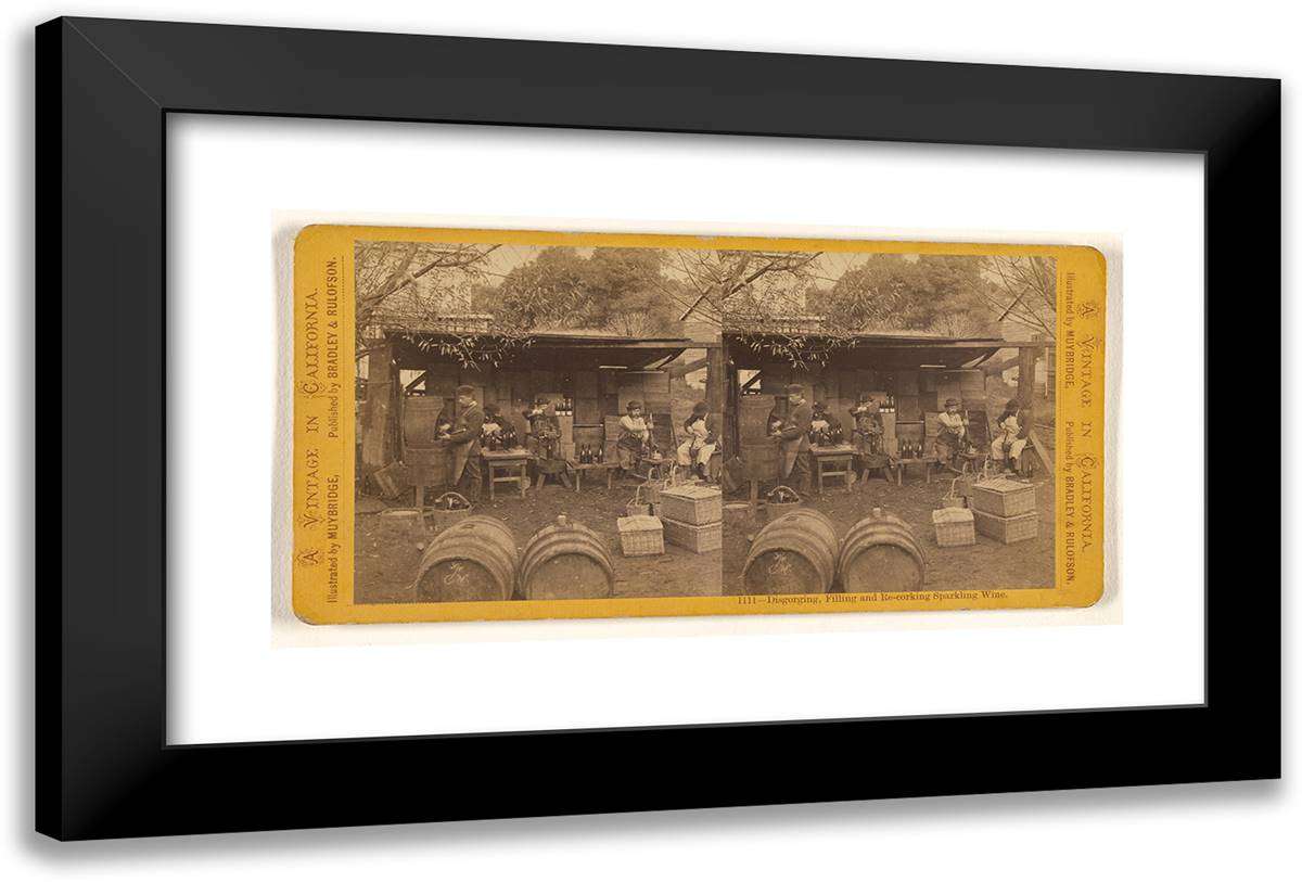 Disgorging, Filling and Re-Corking Sparkling Wine. 24x16 Black Modern Wood Framed Art Print Poster by Muybridge, Eadweard
