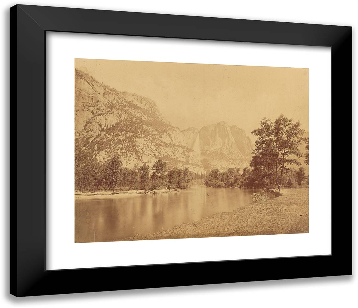 Falls of the Yosemite. (Great Grizzly Bear.) 2600 Feet Fall. 23x20 Black Modern Wood Framed Art Print Poster by Muybridge, Eadweard
