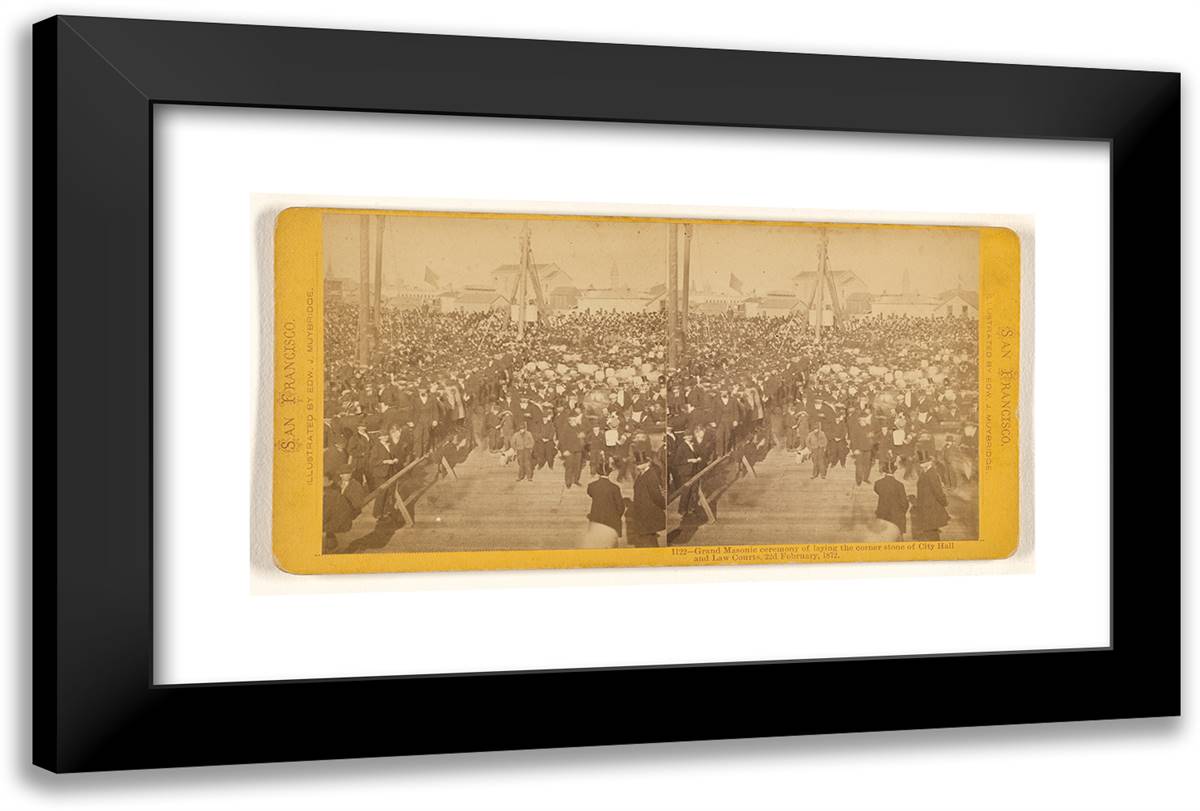 Grand Masonic Ceremony of Laying the Corner Stone of City Ha 24x16 Black Modern Wood Framed Art Print Poster by Muybridge, Eadweard