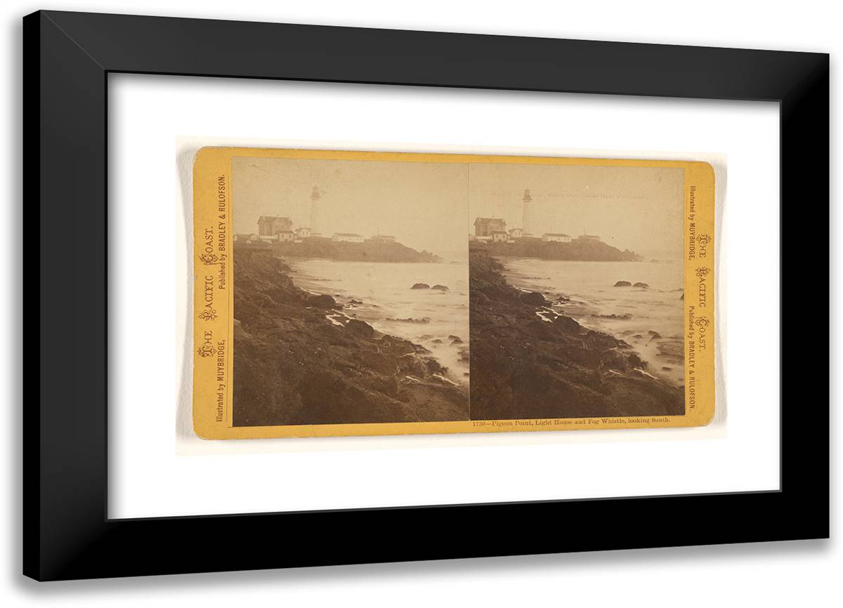 Pigeon Pt., Light House and Fog Whistle, Looking South 24x17 Black Modern Wood Framed Art Print Poster by Muybridge, Eadweard