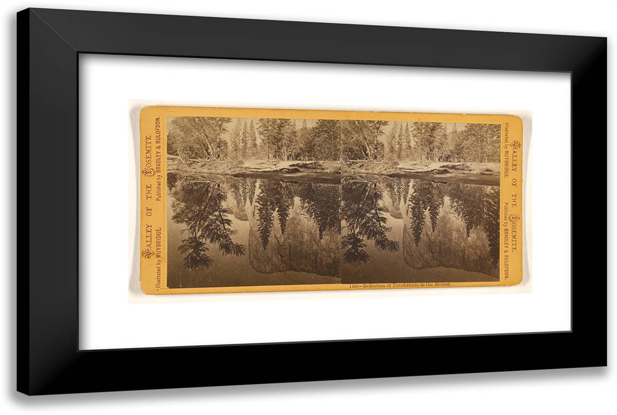 Reflection of Tutokanula in the Merced. I 24x16 Black Modern Wood Framed Art Print Poster by Muybridge, Eadweard