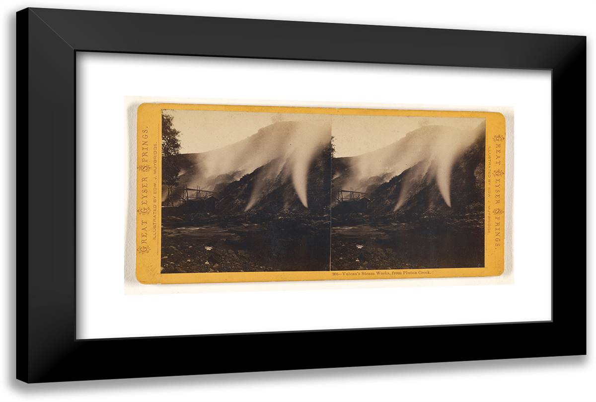 Vulcan's Steam Works, from Pluton Creek. 24x16 Black Modern Wood Framed Art Print Poster by Muybridge, Eadweard