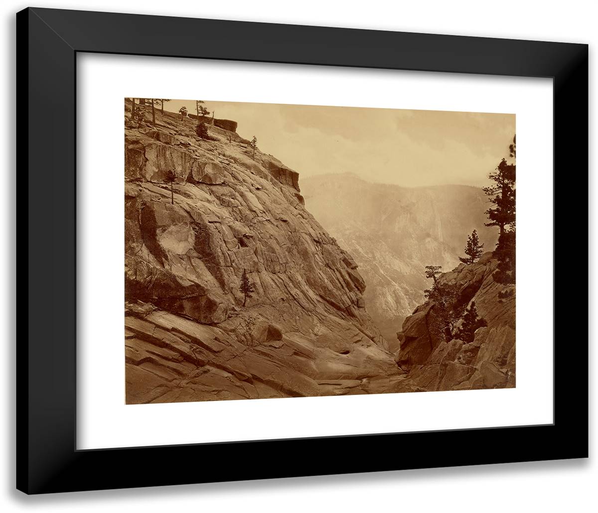 Yosemite Creek. Summit of Falls at Low Water (No. 44). 23x20 Black Modern Wood Framed Art Print Poster by Muybridge, Eadweard