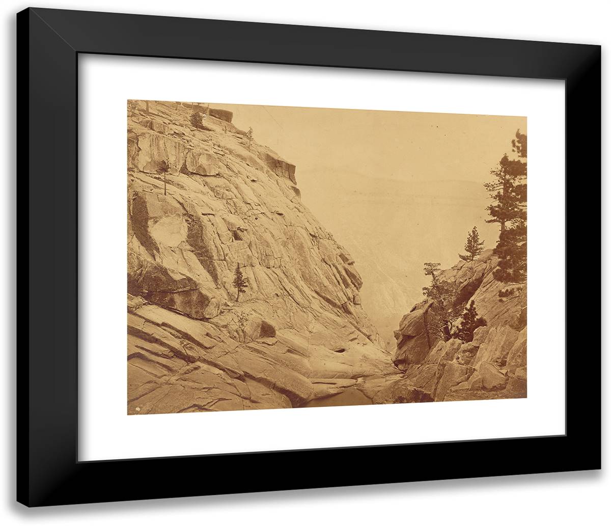 Yosemite Creek. Summit of Falls at Low Water. 23x20 Black Modern Wood Framed Art Print Poster by Muybridge, Eadweard