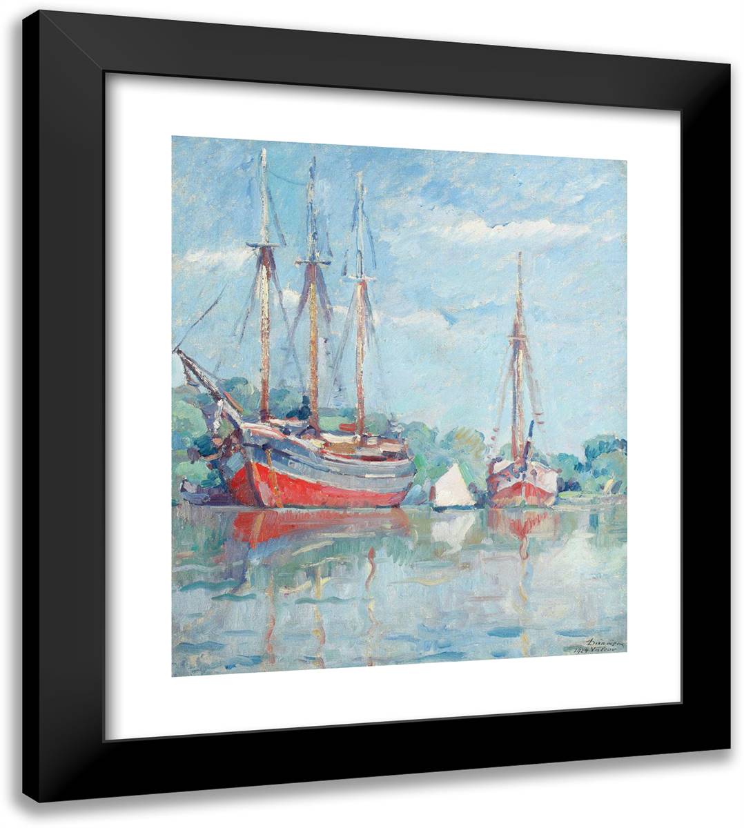 Boats on the Danube (Vlcov) 20x22 Black Modern Wood Framed Art Print Poster by Darascu, Nicolae