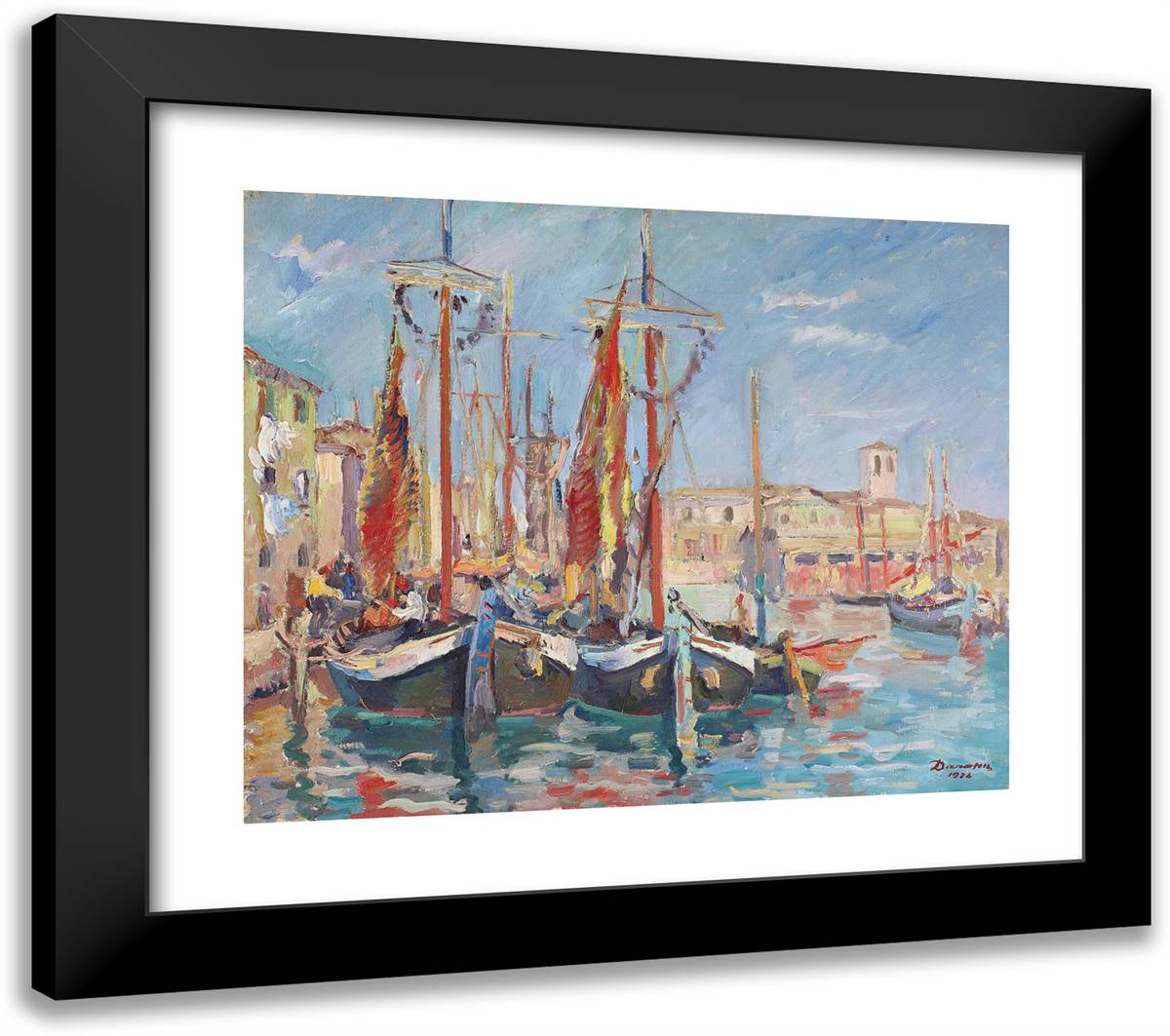 Chioggia 23x20 Black Modern Wood Framed Art Print Poster by Darascu, Nicolae