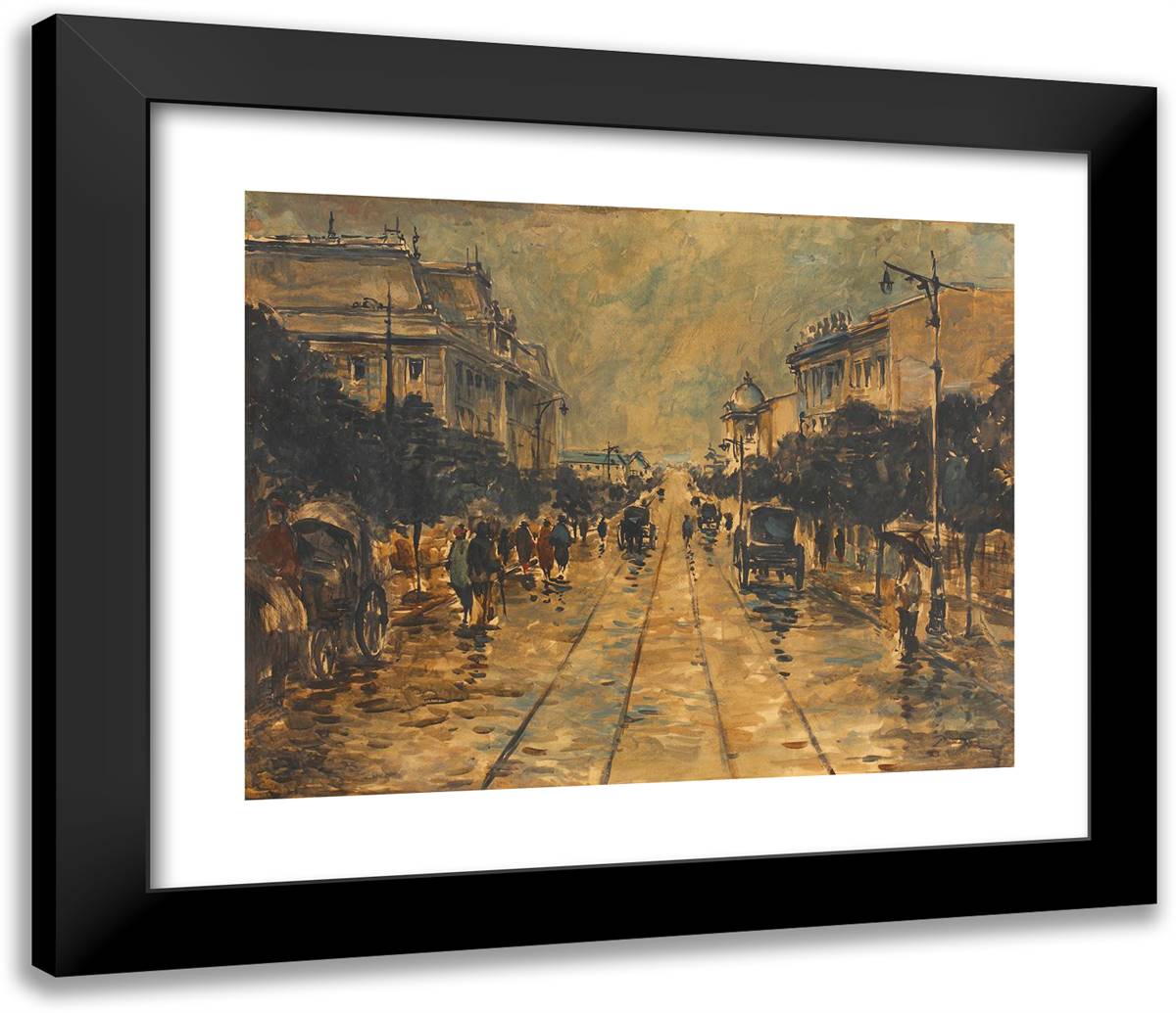 Elisabeth Avenue After Rain 23x20 Black Modern Wood Framed Art Print Poster by Darascu, Nicolae