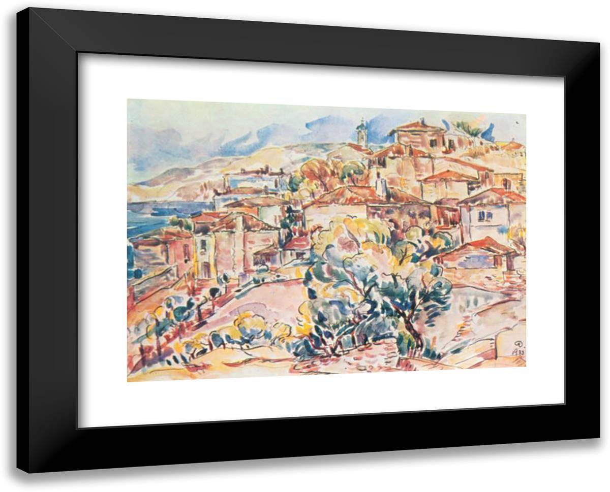 Seaside Houses 24x19 Black Modern Wood Framed Art Print Poster by Darascu, Nicolae
