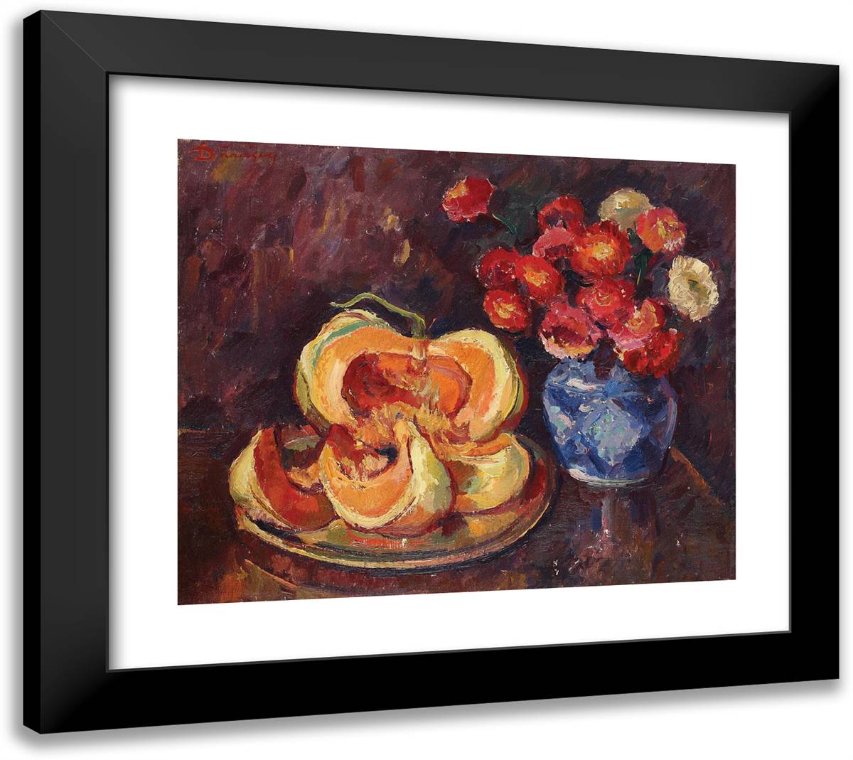 Still Life with Pumpkin 22x20 Black Modern Wood Framed Art Print Poster by Darascu, Nicolae