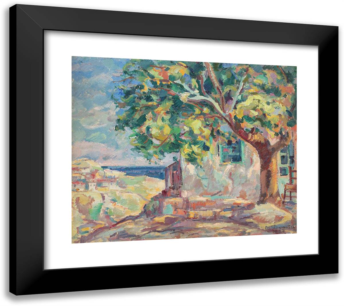 The House with Linden Tree from Balcic 22x20 Black Modern Wood Framed Art Print Poster by Darascu, Nicolae
