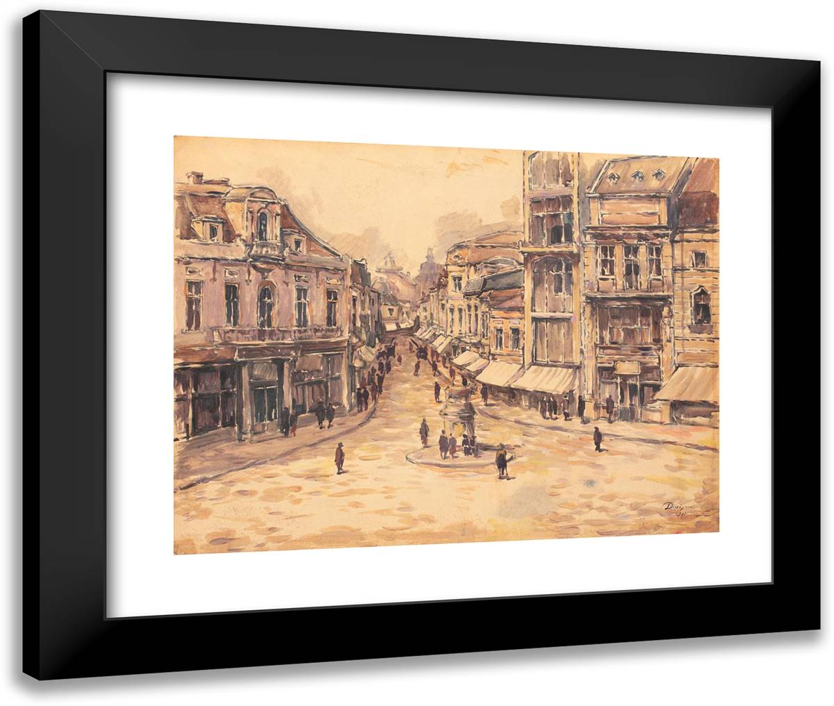 Towards Lipscani 24x20 Black Modern Wood Framed Art Print Poster by Darascu, Nicolae