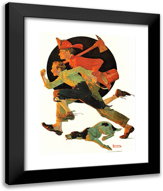 Fire! (Fireman) 20x24 Black Modern Wood Framed Art Print Poster by Rockwell, Norman