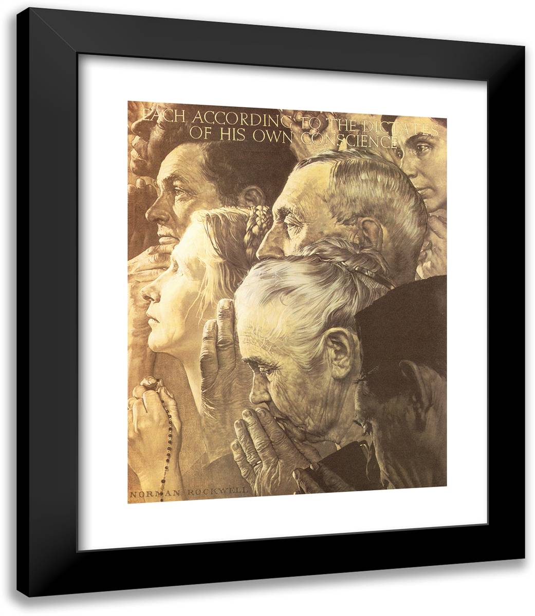 Freedom to Worship 20x23 Black Modern Wood Framed Art Print Poster by Rockwell, Norman