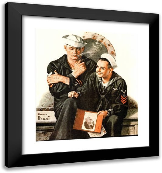 Reminiscing (Navy) 20x21 Black Modern Wood Framed Art Print Poster by Rockwell, Norman