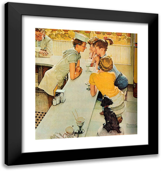Soda Fountain 20x21 Black Modern Wood Framed Art Print Poster by Rockwell, Norman