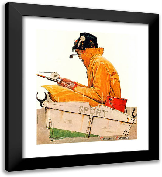 Sport (Fishing) 20x22 Black Modern Wood Framed Art Print Poster by Rockwell, Norman