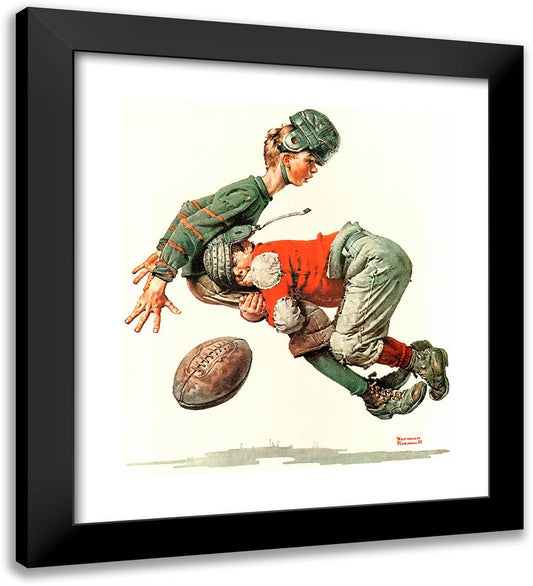 Tackled (Football) 20x22 Black Modern Wood Framed Art Print Poster by Rockwell, Norman