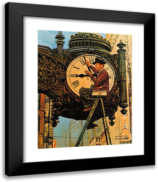 The Clock Mender 20x23 Black Modern Wood Framed Art Print Poster by Rockwell, Norman