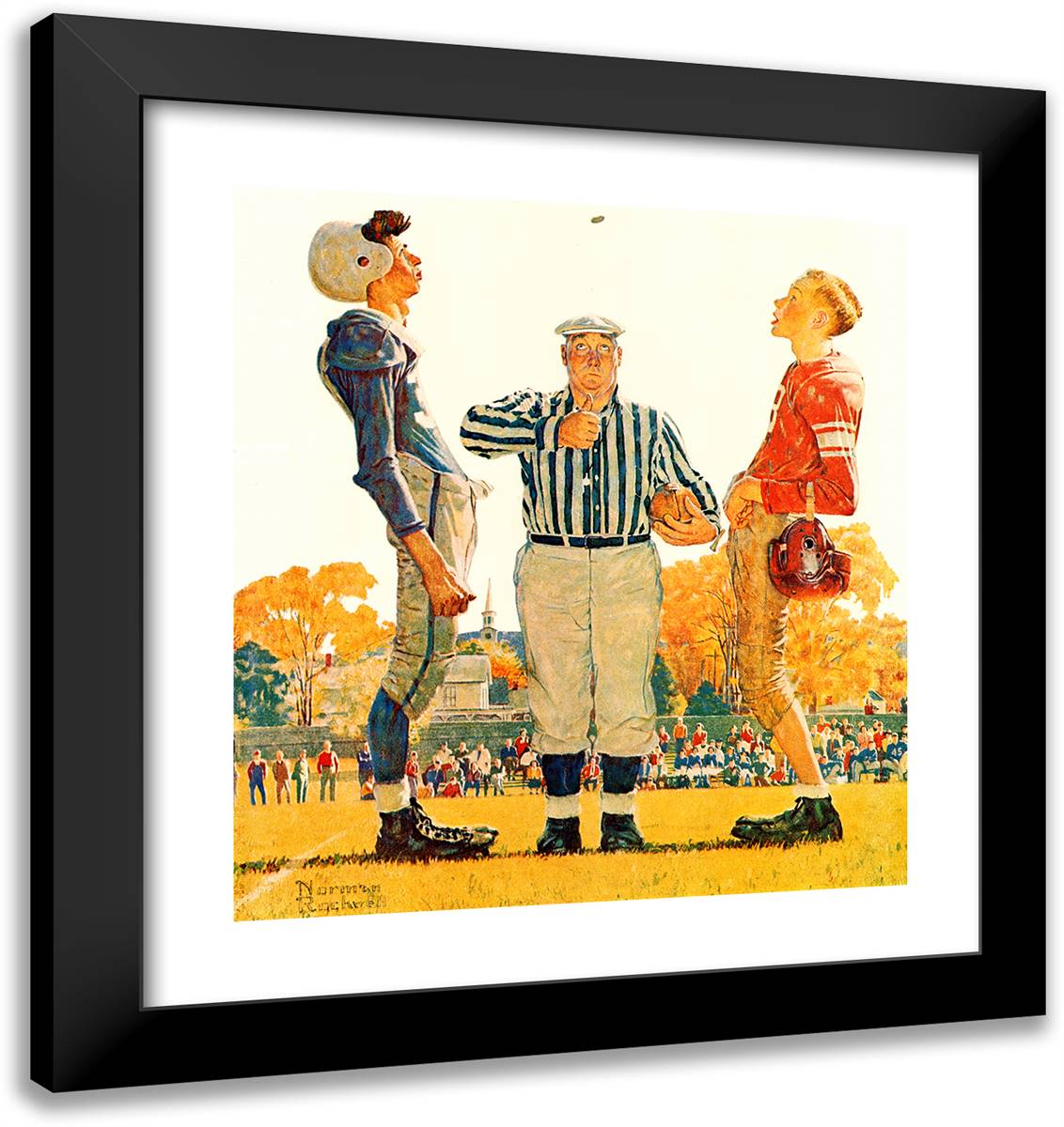 The Toss (Football) 20x21 Black Modern Wood Framed Art Print Poster by Rockwell, Norman