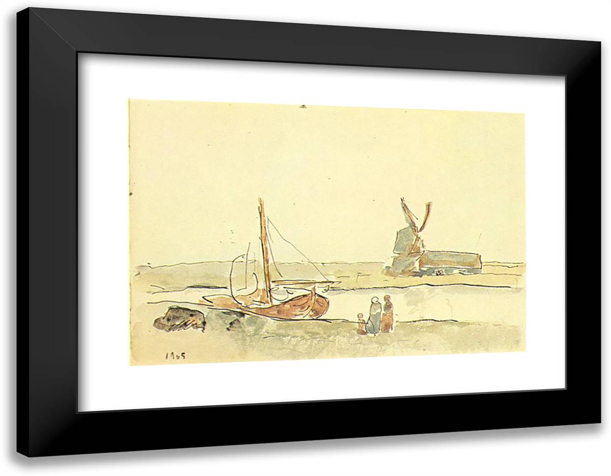 A Boat on the Canal 24x19 Black Modern Wood Framed Art Print Poster by Picasso, Pablo